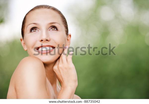 Portrait Naked Attractive Young Woman Looking Stock Photo - 