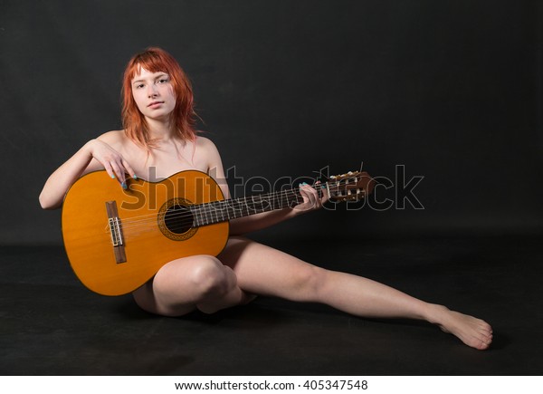 Portrait Naked Girl Guitar Shutterstock