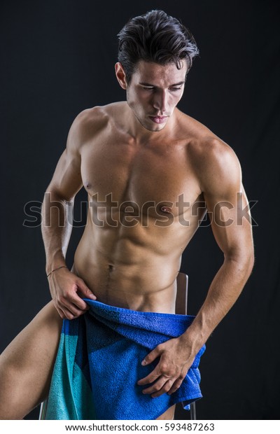 Portrait Naked Handsome Young Man Languishing Stock Photo 
