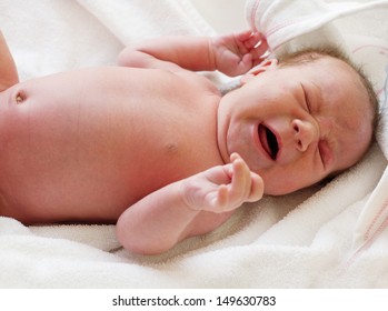 Portrait Of Newborn Baby Crying.