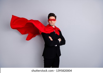 Portrait of nice attractive strong virile macho masculine incognito ready perfect great excellent ideal guy wearing bright super look outfit mantle isolated over light gray background