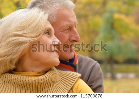 portrait of a nice old couple in autumn park