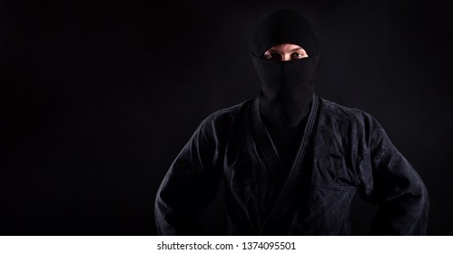 Portrait of ninja samurai with blue caucasian eyes.  - Shutterstock ID 1374095501