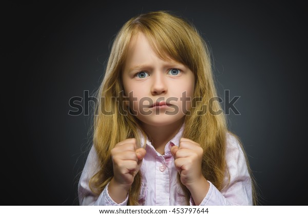 Portrait Offense Girl Isolated On Gray Stock Photo 453797644 | Shutterstock