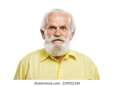 Portrait Of Old Bearded Man, Posing In Studio On White Background