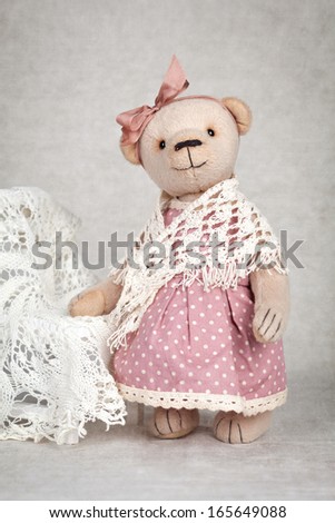 portrait of old fashioned teddy bear, handmade
