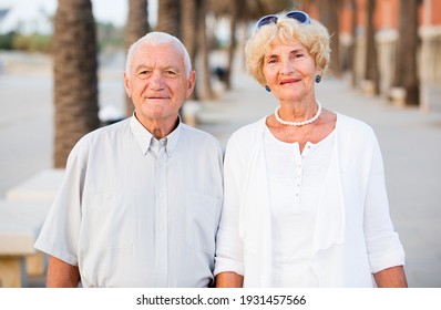 Portrait Of Old Happy Pensioners Male And Female At Leisure