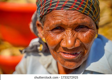 A Portrait Of Old Indian Woman With Wrinkles On Face