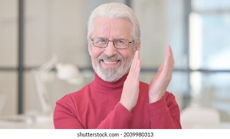 Portrait Of Old Man Clapping, Applauding