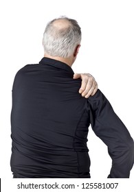 Portrait Of An Old Man On A Rear View Image Having A Shoulder Pain