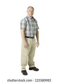 Portrait Of An Old Man Standing Over A White Background