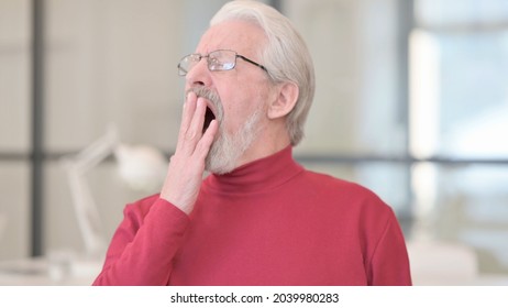 Portrait Of Old Man Yawning, Need Rest