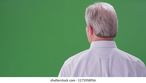 Portrait Of Old White Man With Back To Camera On Greenscreen