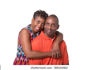 Portrait Of An Older Couple Embracing, Isolated