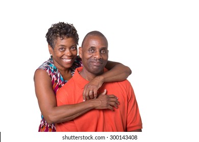 Portrait Of An Older Couple Embracing, Isolated