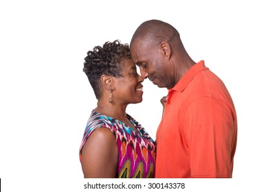 Portrait Of An Older Couple Facing Each Other, Isolated