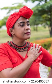 Portrait Of An Older Latina Woman In The Park