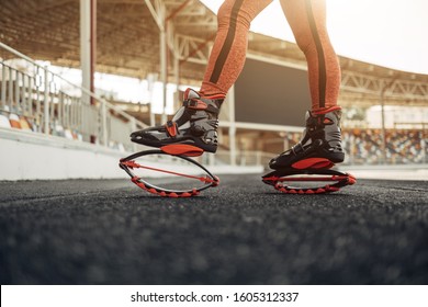 Portrait of One Sports Fitness Girl Dressed Fashion Sportswear Outfit Doing Exercise and Training at the City Stadium, Healthy Lifestyle Concept