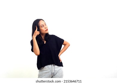 Portrait Of A Pensive Asian Business Woman Looking Away Isolated On White Background