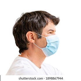A portrait of a person wearing a face mask isolated on white background