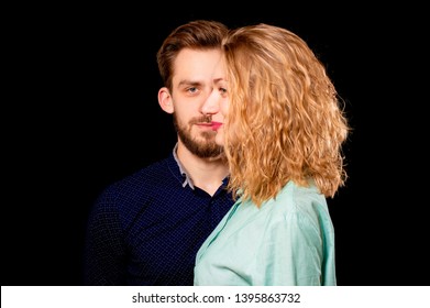portrait photo of a sexy young couple man and woman in one face, on black background