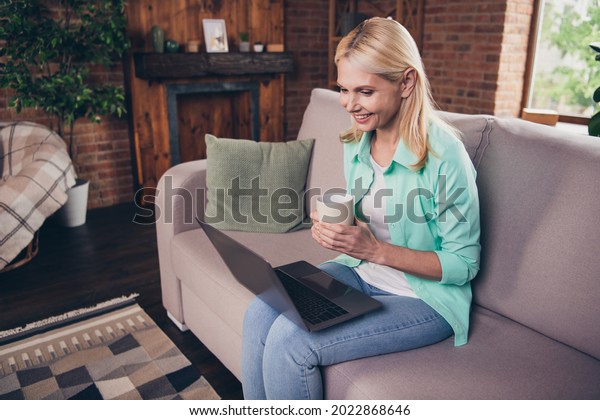 Portrait Photo Woman Smiling Using Computer Stock Photo 2022868646 