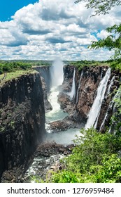 Portrait photograph of the magnificent Victoria Waterfalls on the border of Zambia and Zimbabwe