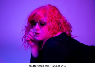 Portrait Photography Of A Model With Neon Colored Light