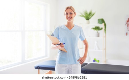 A Portrait of a physiotherapy woman smiling in uniforme - Powered by Shutterstock