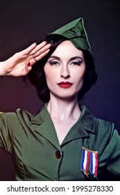 Portrait Of A Pinup Burlesque Diva Performing In Military Dress