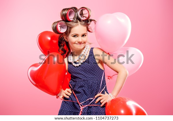 Portrait Pinup Little Girl Curlers Her Stock Photo Edit Now