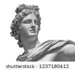Portrait of a plaster statue of Apollo isolated on white.