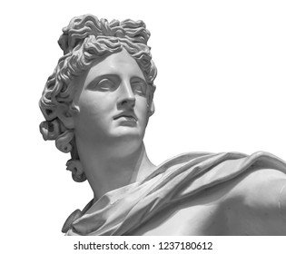 Portrait Of A Plaster Statue Of Apollo Isolated On White.