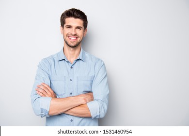 Portrait of positive cheerful reliable freelancer feel success in university college education  learning real expert wear casual style clothes isolated over grey color background - Powered by Shutterstock