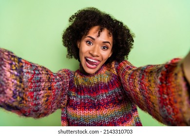 Portrait Positive Pretty Girl Take Selfie Stock Photo 2143310703