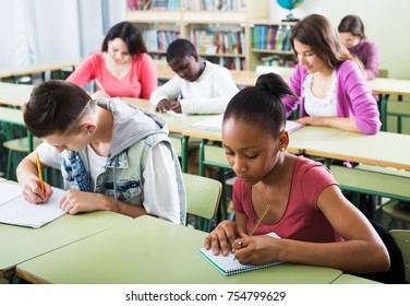 Portrait Positive School Pupils Taking Lesson Stock Photo 754799629 ...