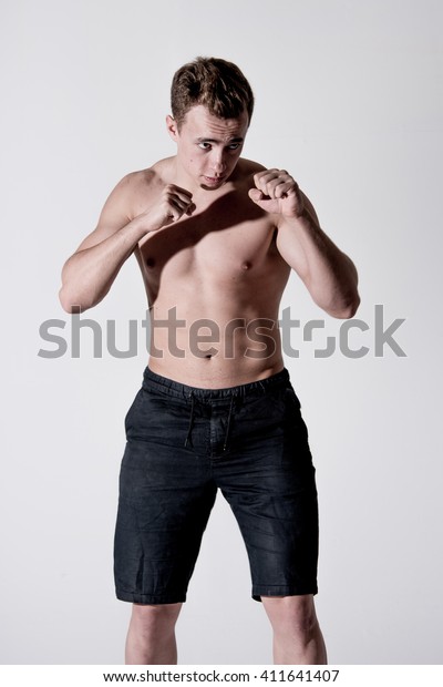 Portrait Powerful Fighter Man Fighting Stance Stock Photo 411641407 ...
