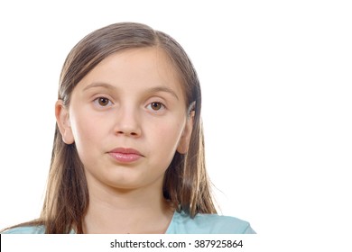 a portrait of pre teenage girl isolated on a white background - Shutterstock ID 387925864