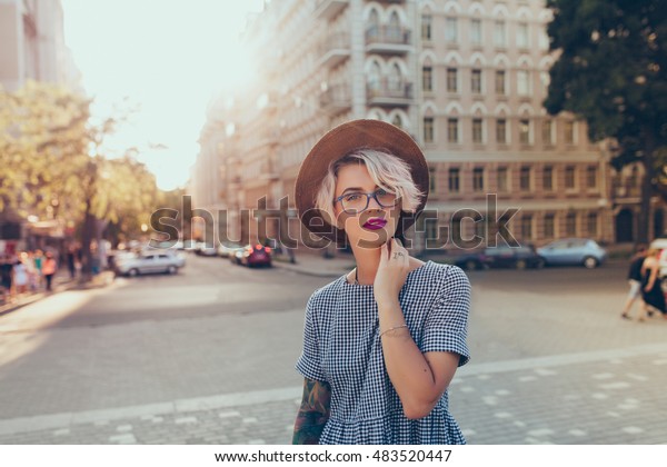 Portrait Pretty Blonde Girl Short Hair Stock Photo Edit Now