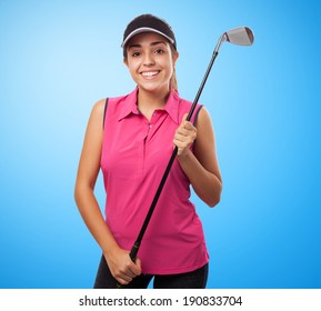 Portrait Of Pretty Girl Holding A Golf Stick