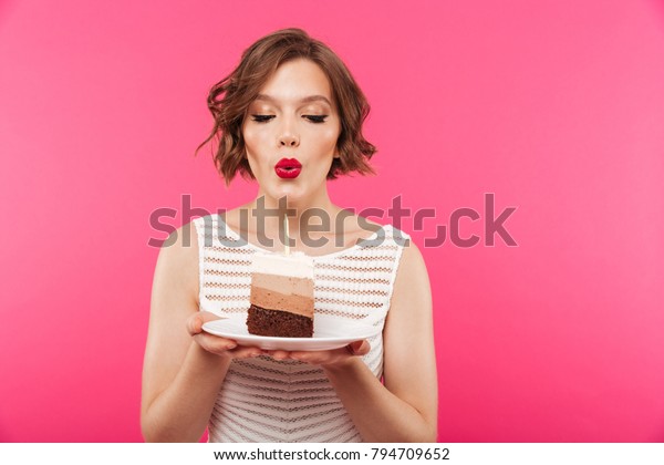 Portrait Pretty Girl Holding Plate Piece Stock Photo 794709652 ...