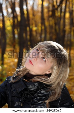 Similar – Image, Stock Photo a girl stands in the forest