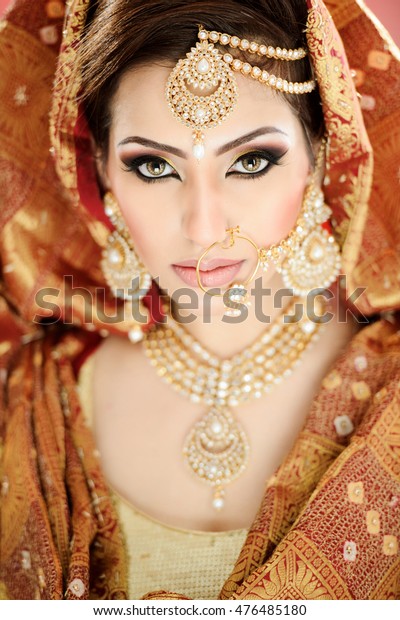 Portrait Pretty Indian Pakistani Girl Traditional Stock Photo (Edit Now