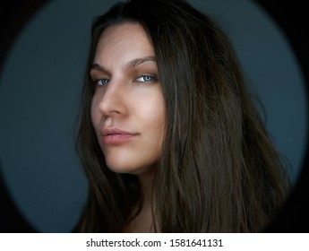 Portrait Of Pretty Woman Dark Hair, Blue Eyes Pretty Lady Female Model