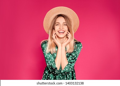 Portrait Of Pretty Woman On Color Background