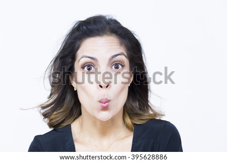 Portrait of a Pretty Woman With Weird Expression Isolated On White