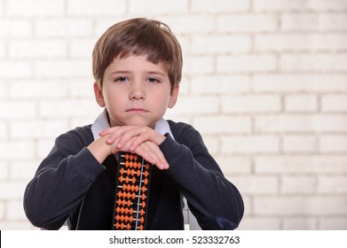 Portrait Primary School Boy Poses Abacus Stock Photo 523332763 ...