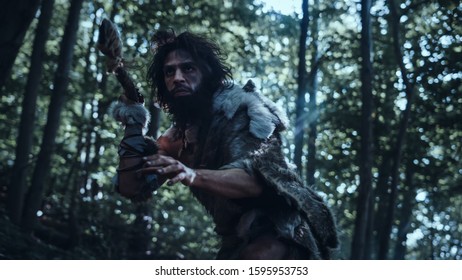 Portrait Primeval Caveman Wearing Animal Skin Stock Photo 1595953753 ...