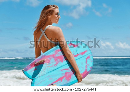 Similar – Image, Stock Photo Sandy beach with surfer