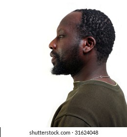 Portrait In A Profile Of The Young Black Man With A Small Beard, Isolated On A White Background, Please See Some Of My Other Parts Of A Body Images